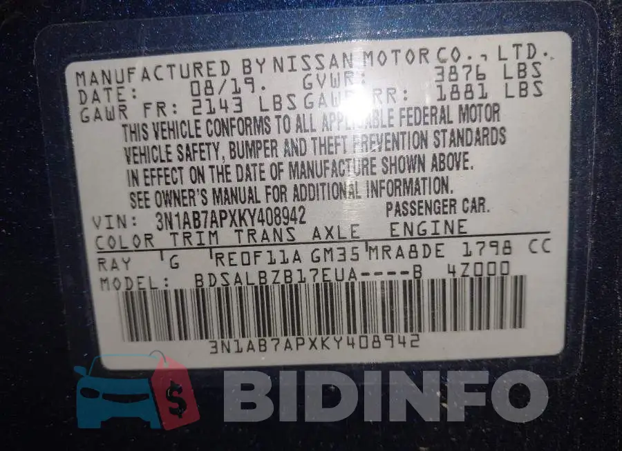 3N1AB7APXKY408942 Photo# 9