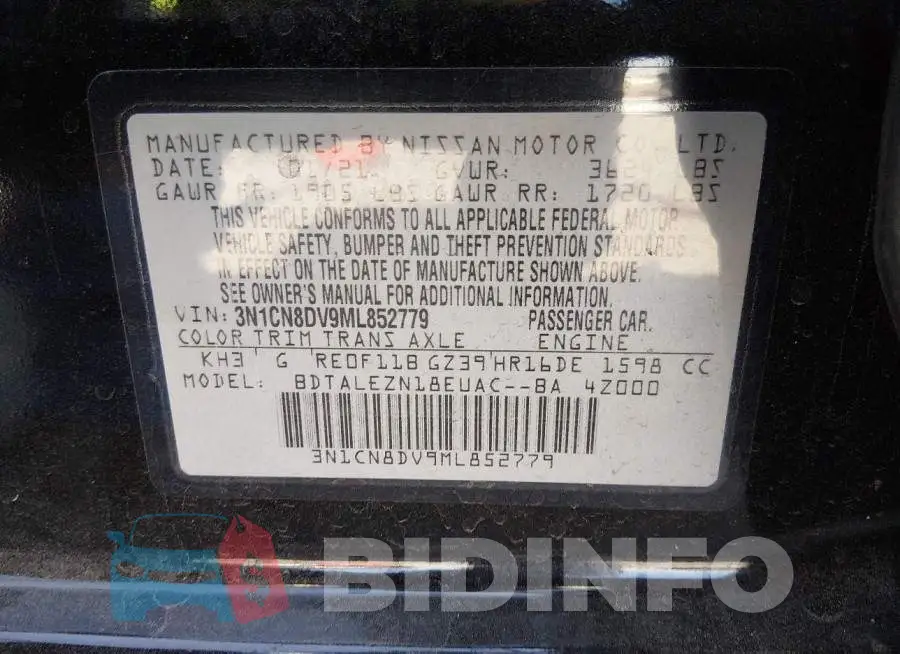 3N1CN8DV9ML852779 Photo# 9