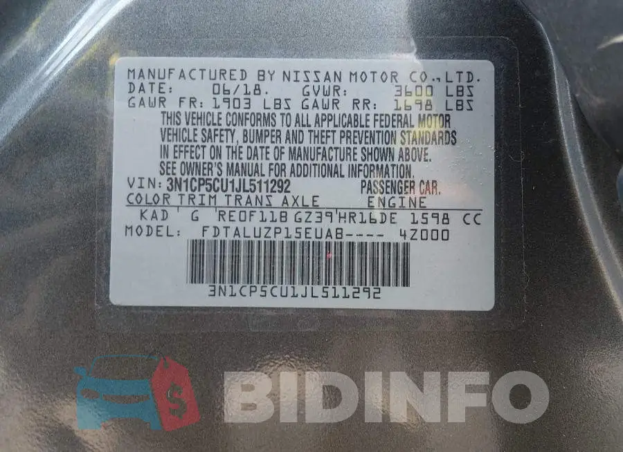 3N1CP5CU1JL511292 Photo# 9