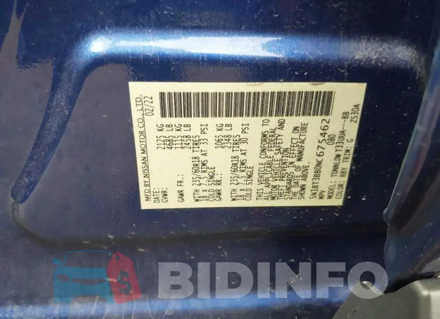 5N1BT3BB0NC675462 Photo# 9