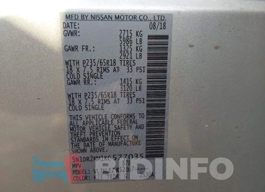 5N1DR2MM1KC577035 Photo# 9