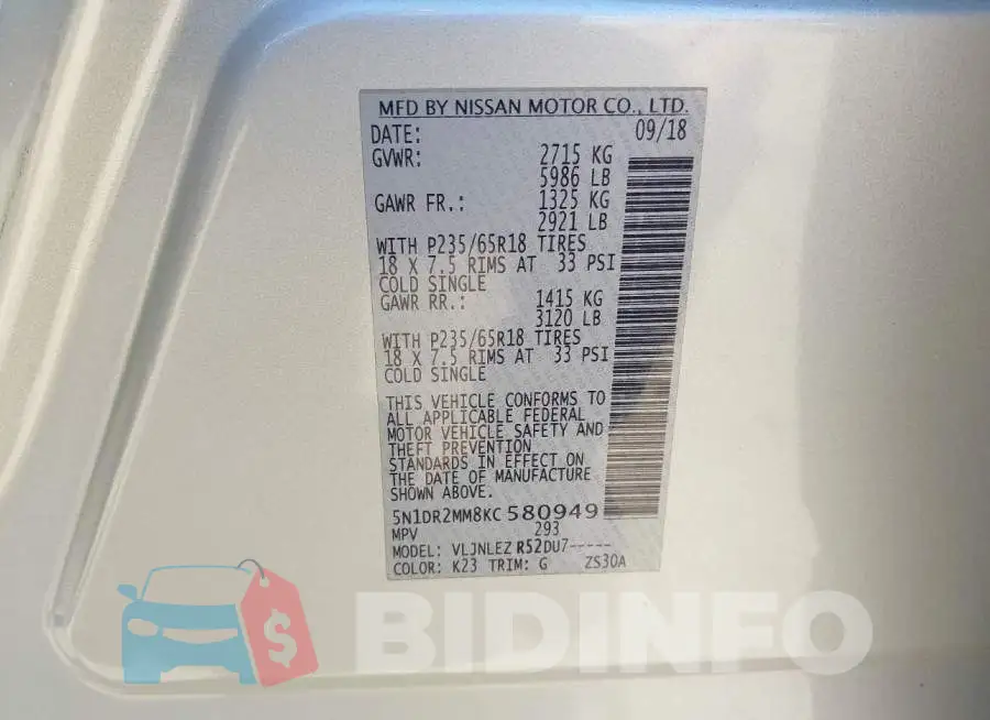 5N1DR2MM8KC580949 Photo# 9