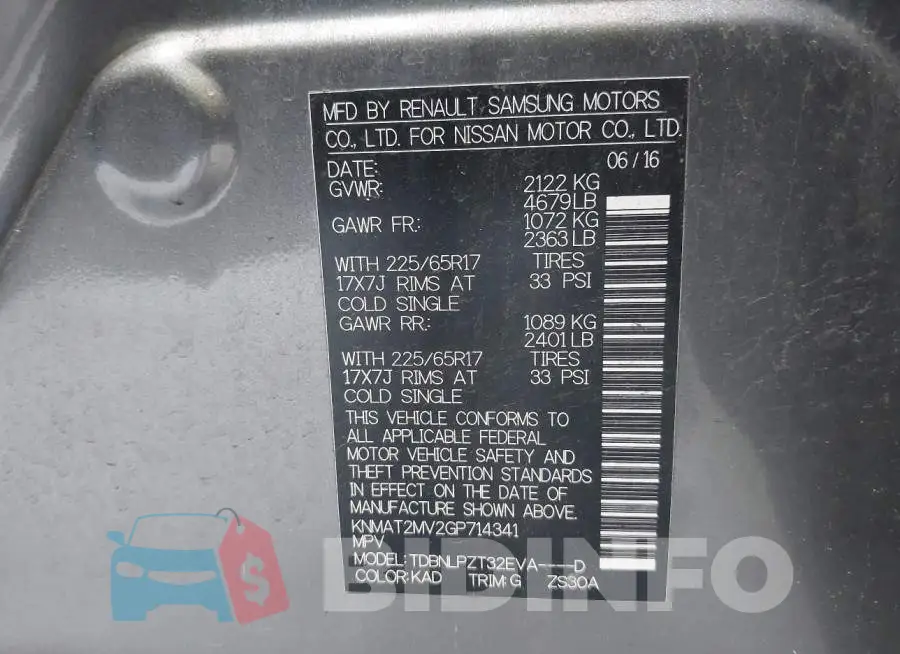 KNMAT2MV2GP714341 Photo# 9