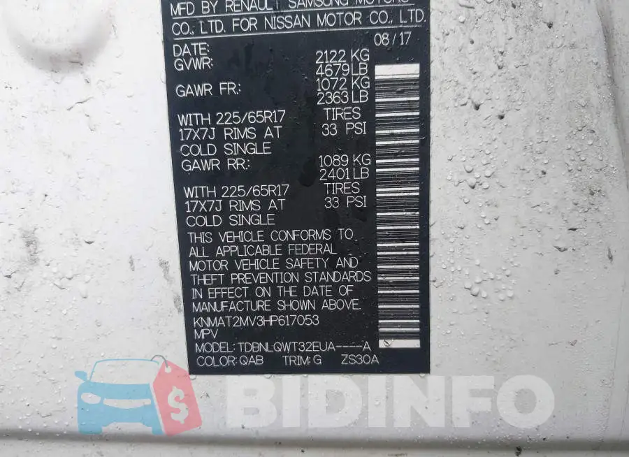 KNMAT2MV3HP617053 Photo# 9