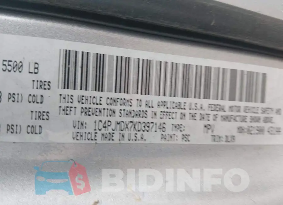 1C4PJMDX7KD397146 Photo# 9