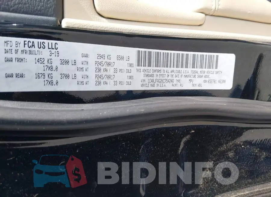 1C4RJFAG2KC754246 Photo# 9