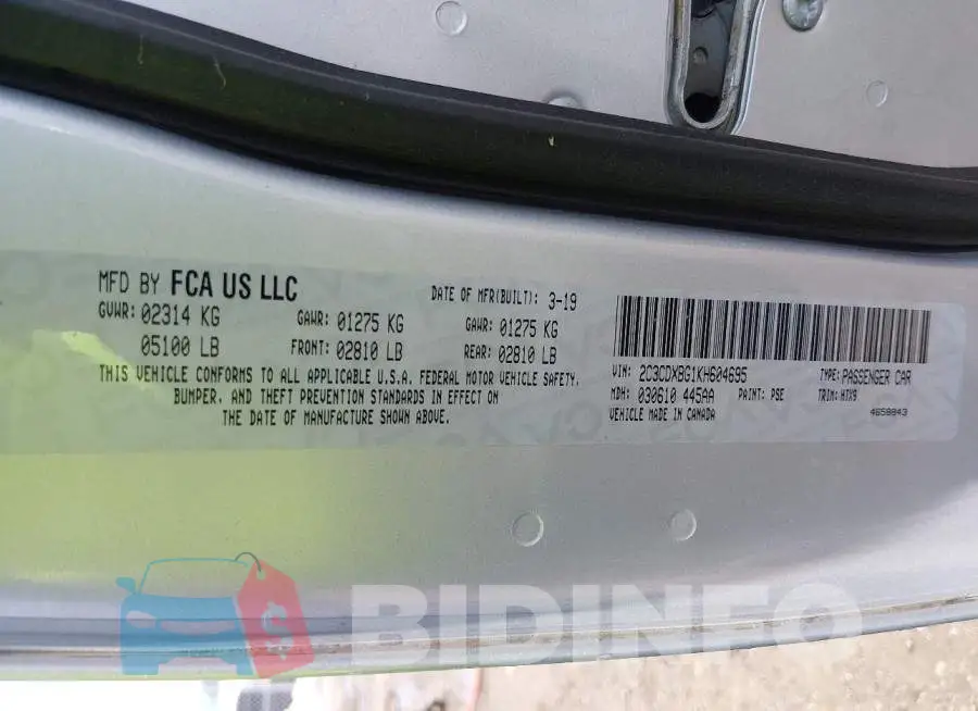 2C3CDXBG1KH604695 Photo# 9