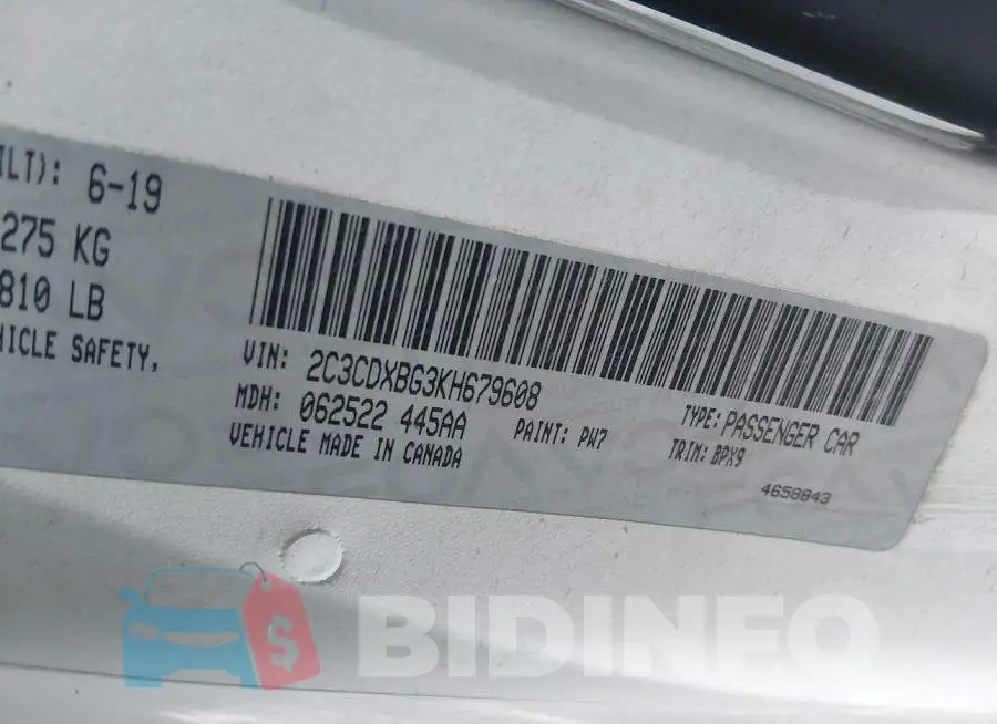 2C3CDXBG3KH679608 Photo# 9