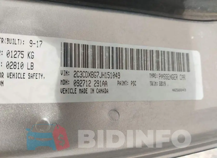2C3CDXBG7JH151049 Photo# 9