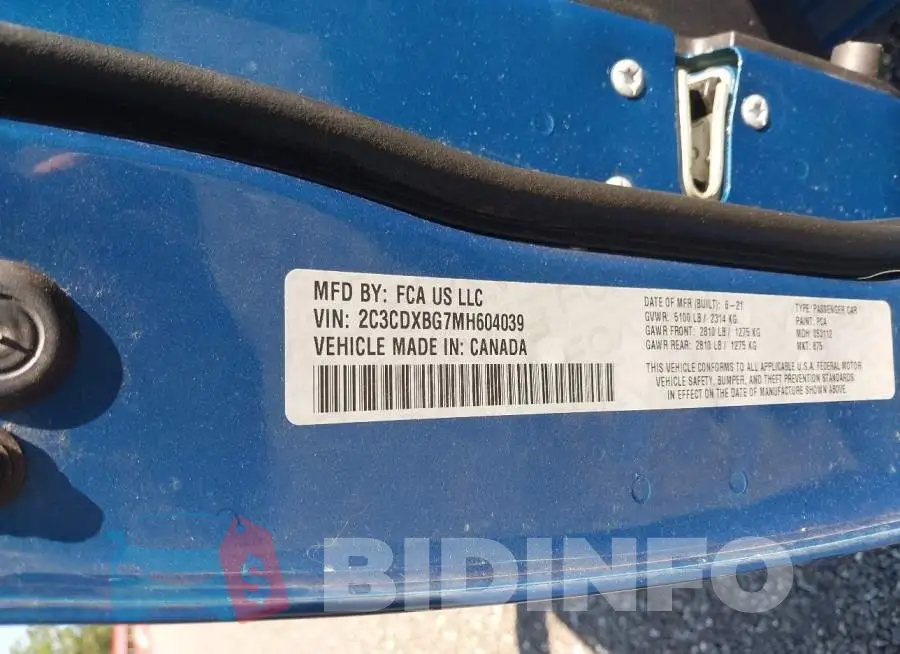 2C3CDXBG7MH604039 Photo# 9
