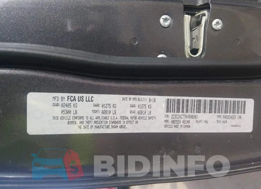 2C3CDXCT7KH508081 Photo# 9