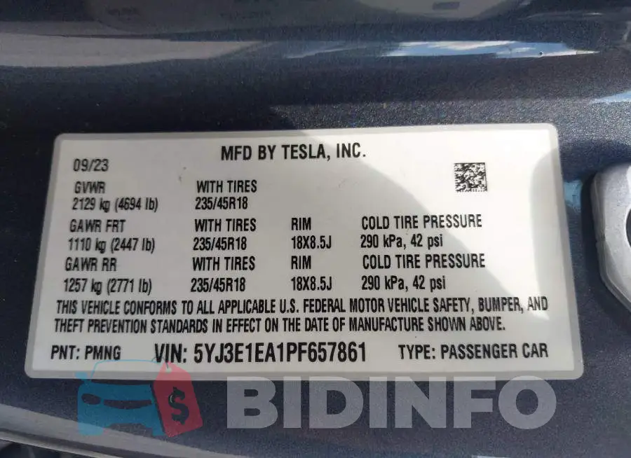 5YJ3E1EA1PF657861 Photo# 9