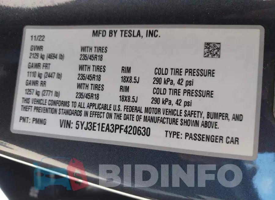 5YJ3E1EA3PF420630 Photo# 9