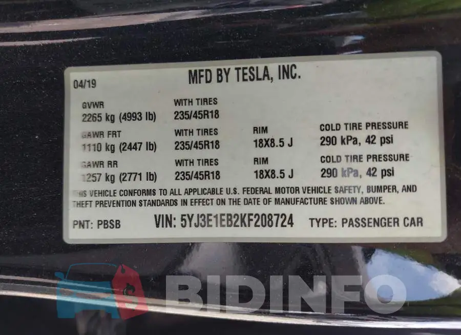 5YJ3E1EB2KF208724 Photo# 9