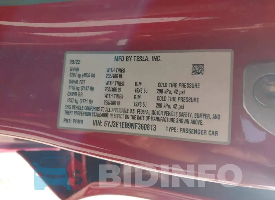 5YJ3E1EB9NF360813 Photo# 9