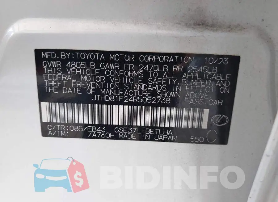 JTHD81F24R5052738 Photo# 9