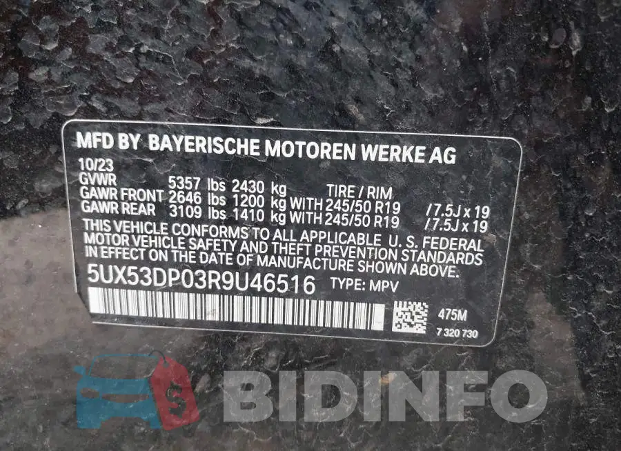 5UX53DP03R9U46516 Photo# 9