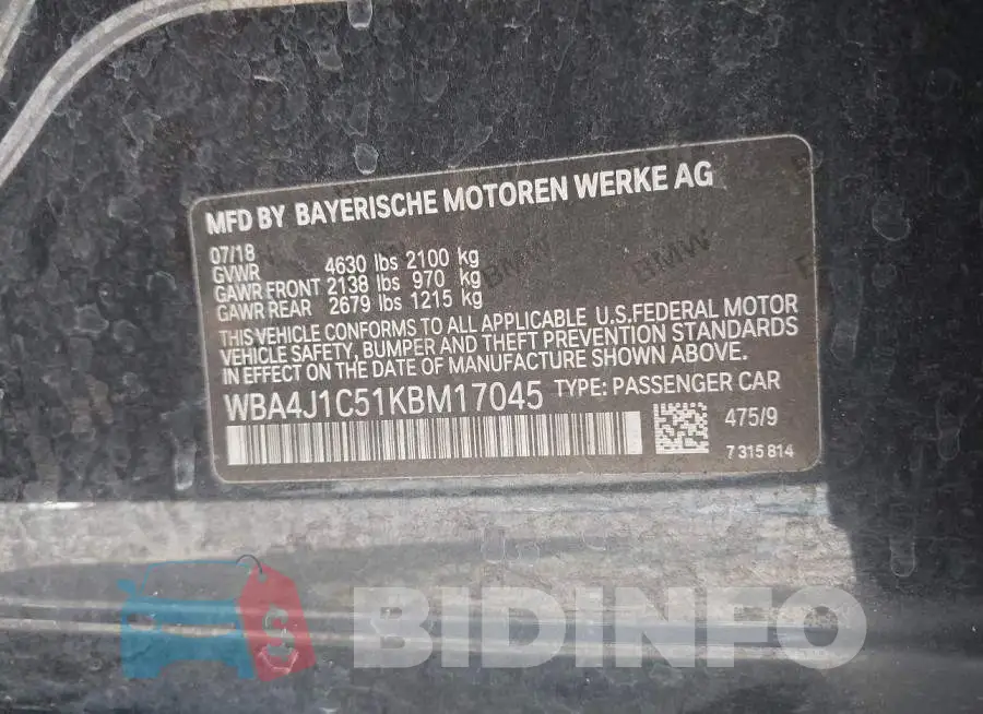 WBA4J1C51KBM17045 Photo# 9