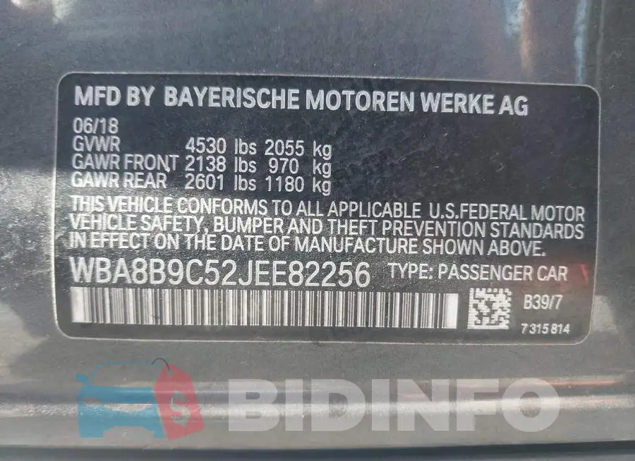 WBA8B9C52JEE82256 Photo# 9
