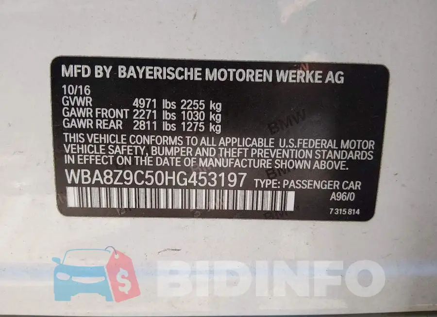 WBA8Z9C50HG453197 Photo# 9