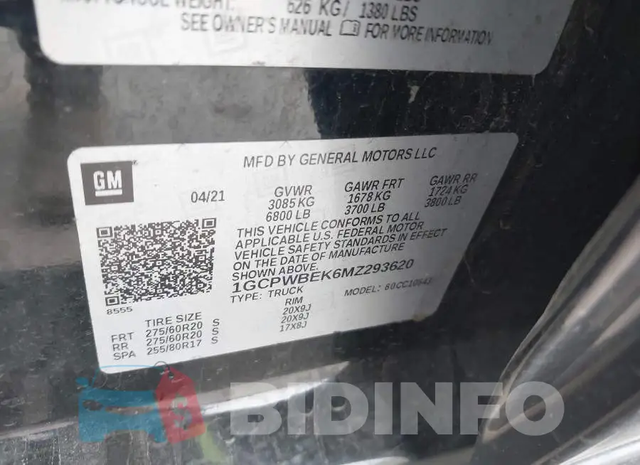 1GCPWBEK6MZ293620 Photo# 9