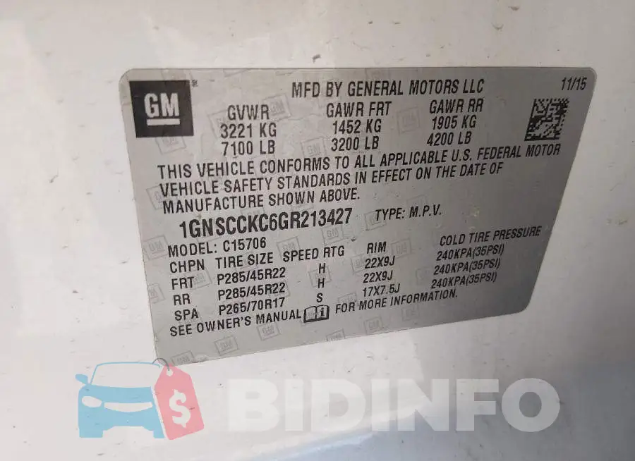 1GNSCCKC6GR213427 Photo# 9