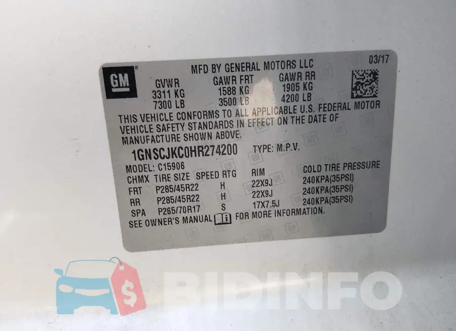 1GNSCJKC0HR274200 Photo# 9