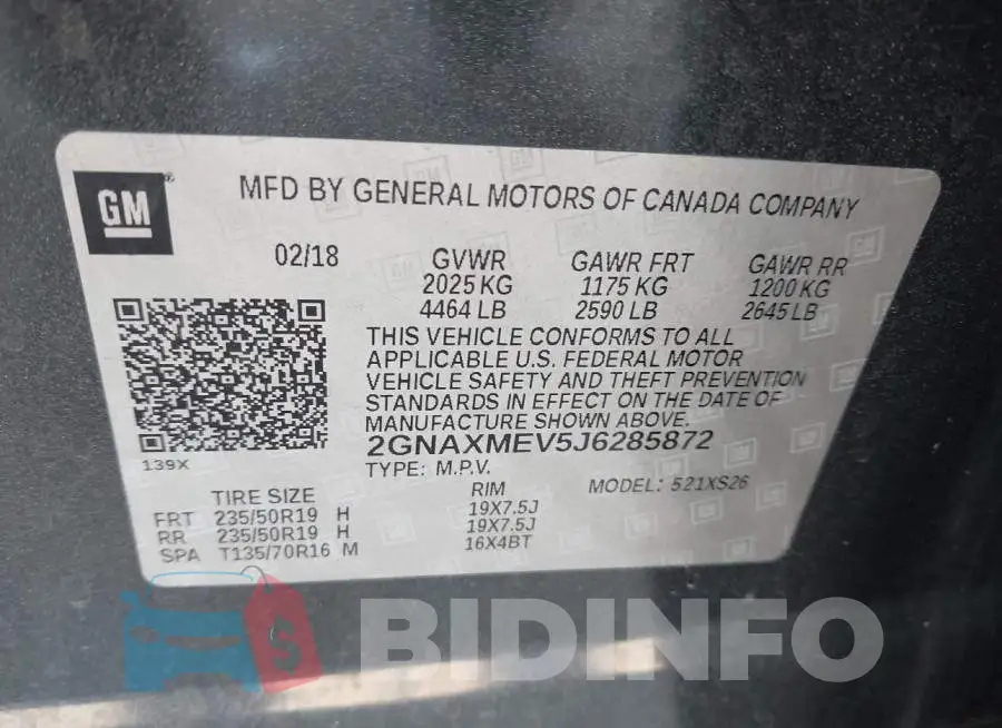 2GNAXMEV5J6285872 Photo# 9