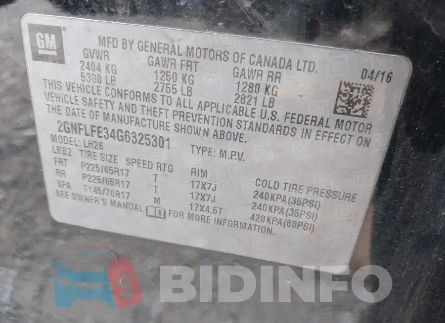 2GNFLFE34G6325301 Photo# 9