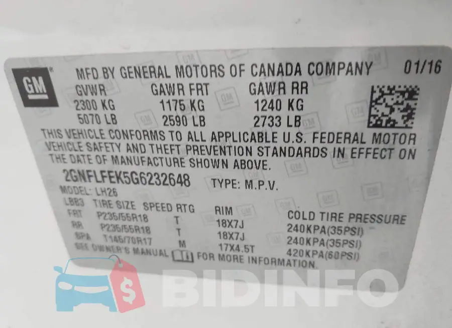 2GNFLFEK5G6232648 Photo# 9