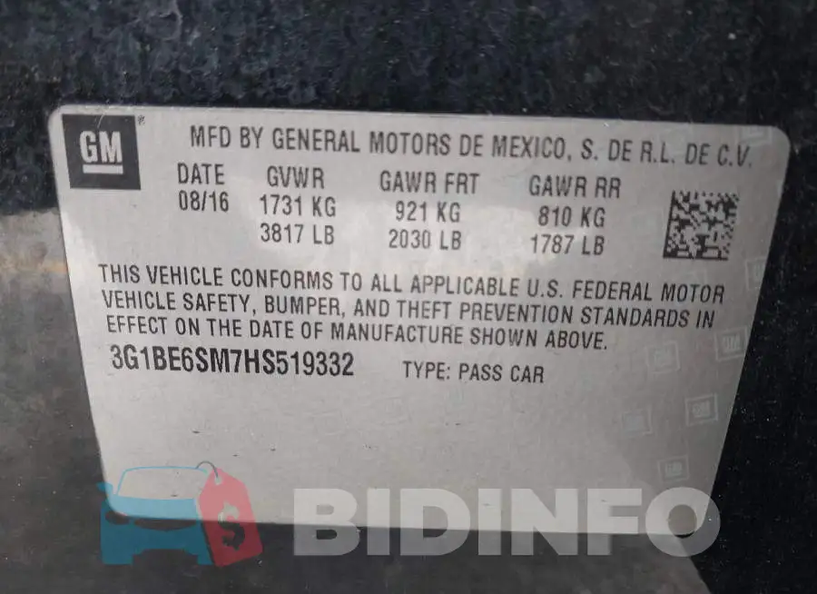 3G1BE6SM7HS519332 Photo# 9