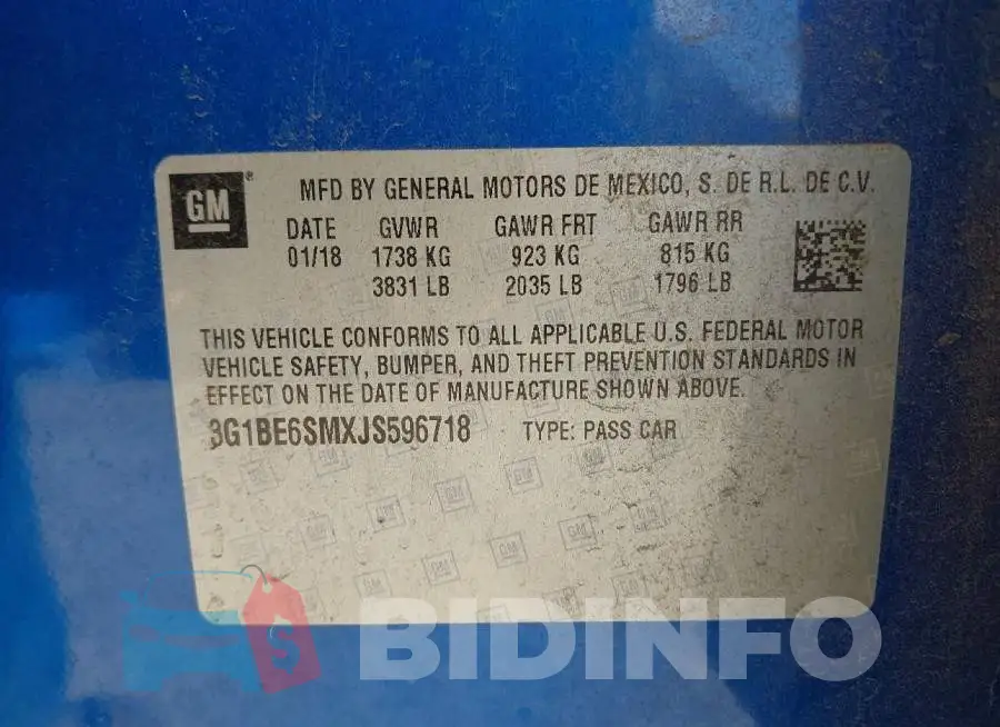 3G1BE6SMXJS596718 Photo# 9