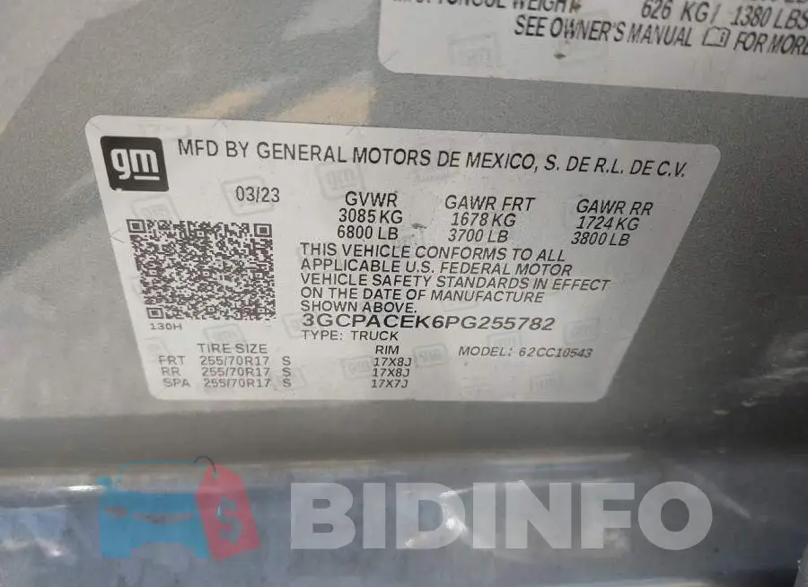 3GCPACEK6PG255782 Photo# 9