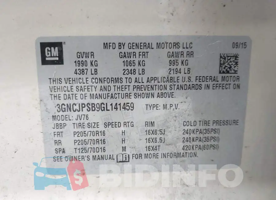 3GNCJPSB9GL141459 Photo# 9