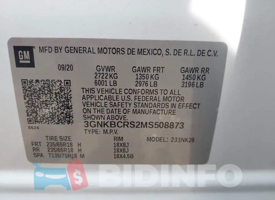 3GNKBCRS2MS508873 Photo# 9