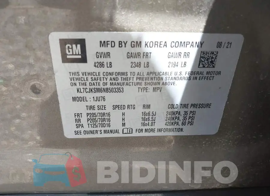 KL7CJKSM6NB503353 Photo# 9