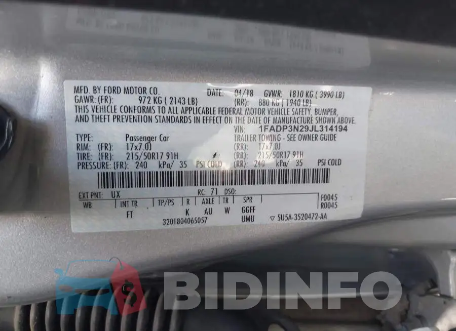 1FADP3N29JL314194 Photo# 9