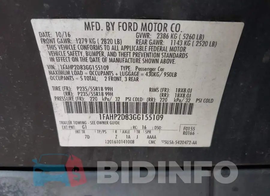 1FAHP2D83GG155109 Photo# 9