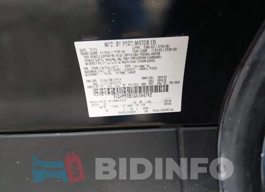 1FAHP2D85GG104792 Photo# 9