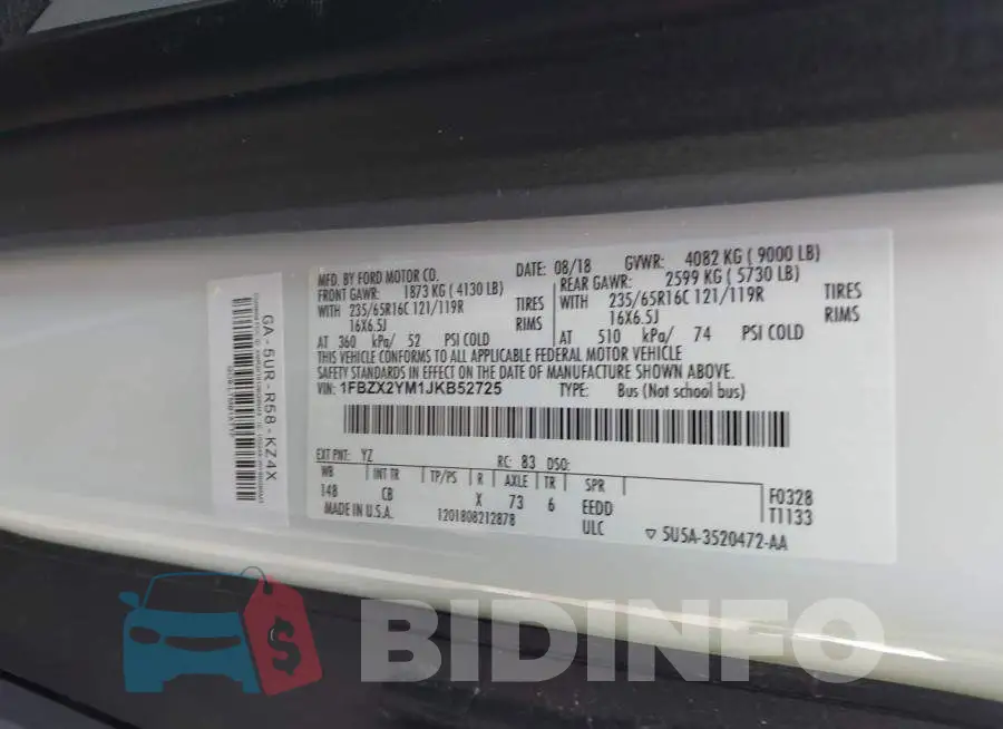 1FBZX2YM1JKB52725 Photo# 9