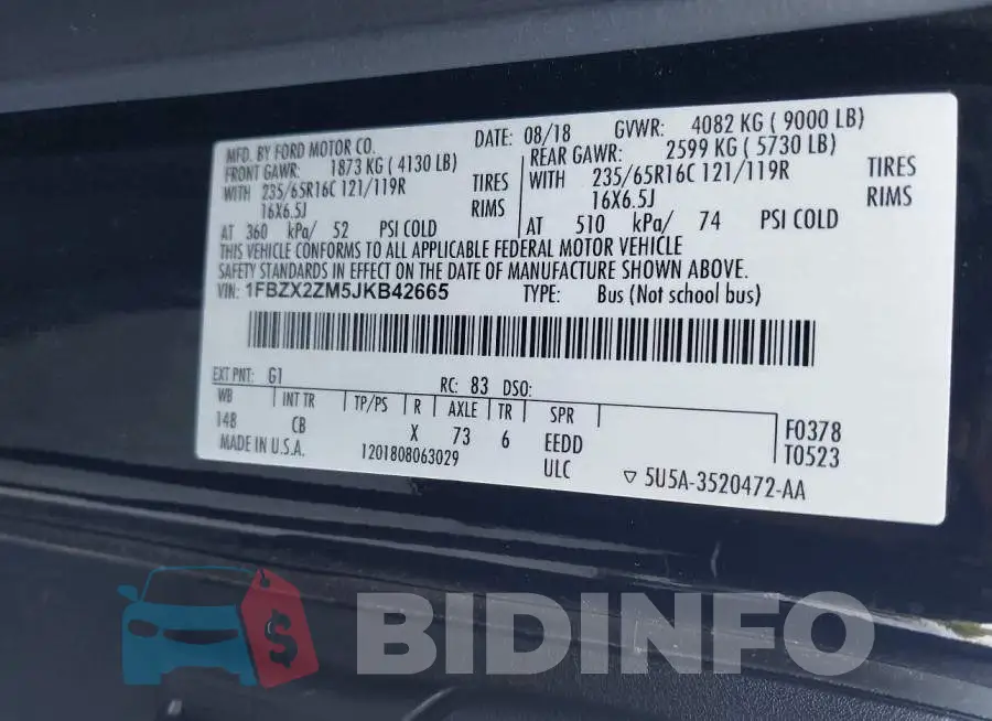 1FBZX2ZM5JKB42665 Photo# 9