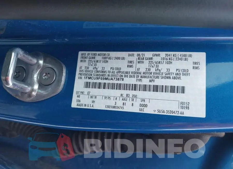 1FMCU9F69MUA73878 Photo# 9