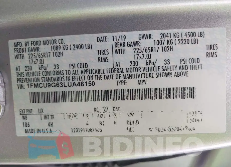 1FMCU9G63LUA48150 Photo# 9