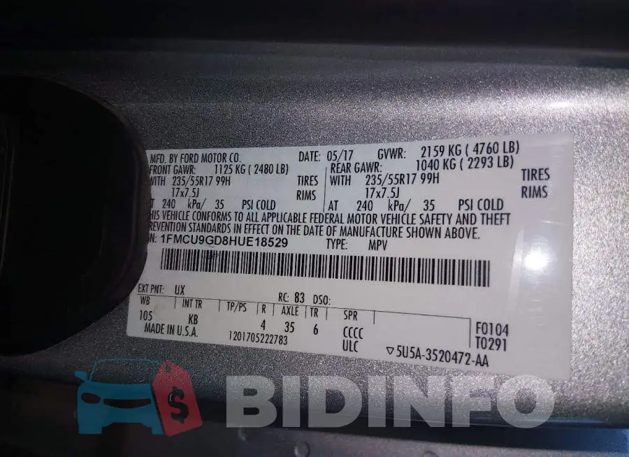1FMCU9GD8HUE18529 Photo# 9