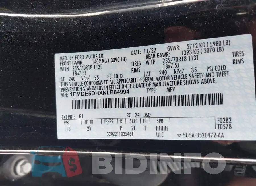 1FMDE5DHXNLB84994 Photo# 9