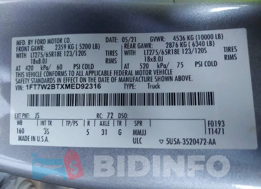 1FT7W2BTXMED92316 Photo# 9