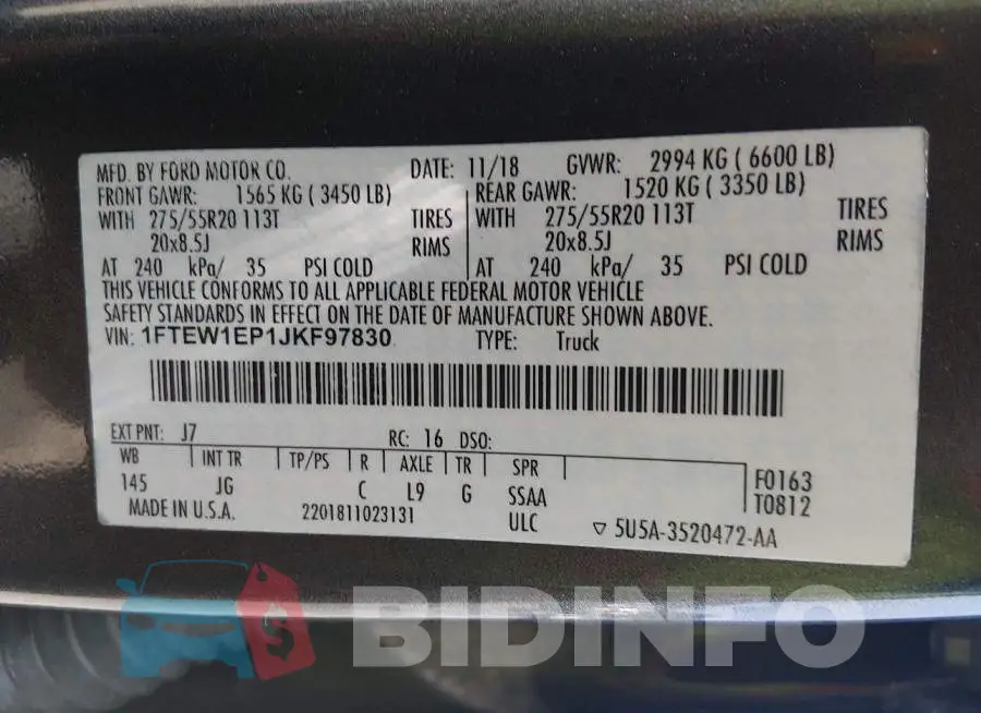 1FTEW1EP1JKF97830 Photo# 9