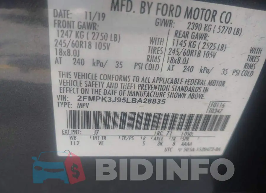 2FMPK3J95LBA28835 Photo# 9