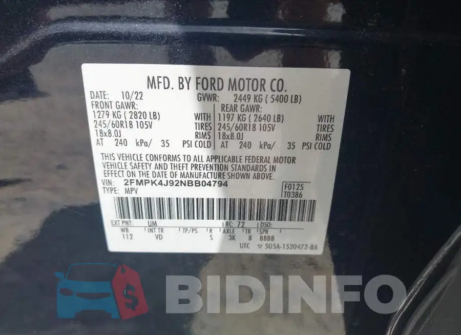 2FMPK4J92NBB04794 Photo# 9