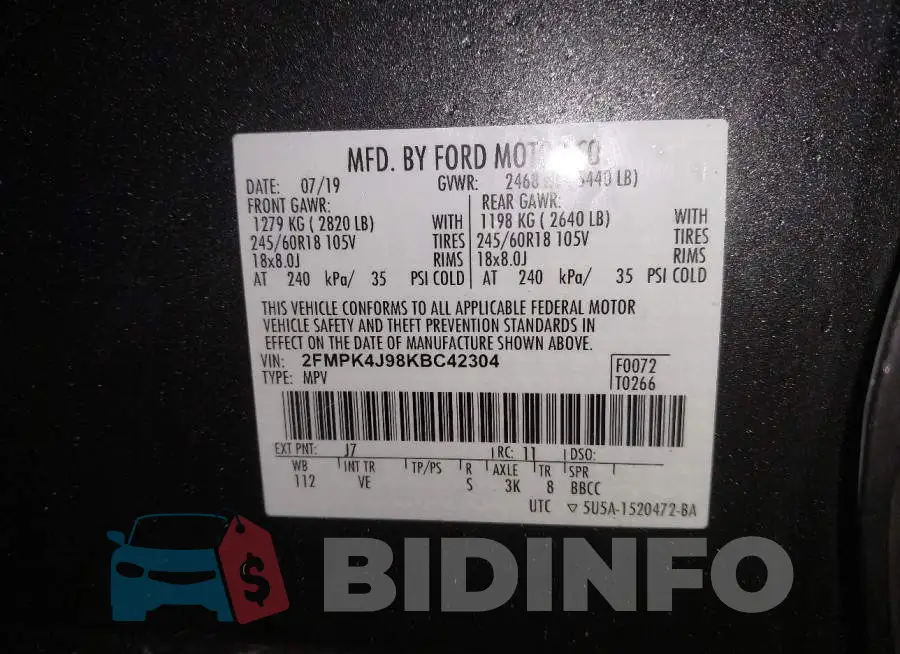 2FMPK4J98KBC42304 Photo# 9